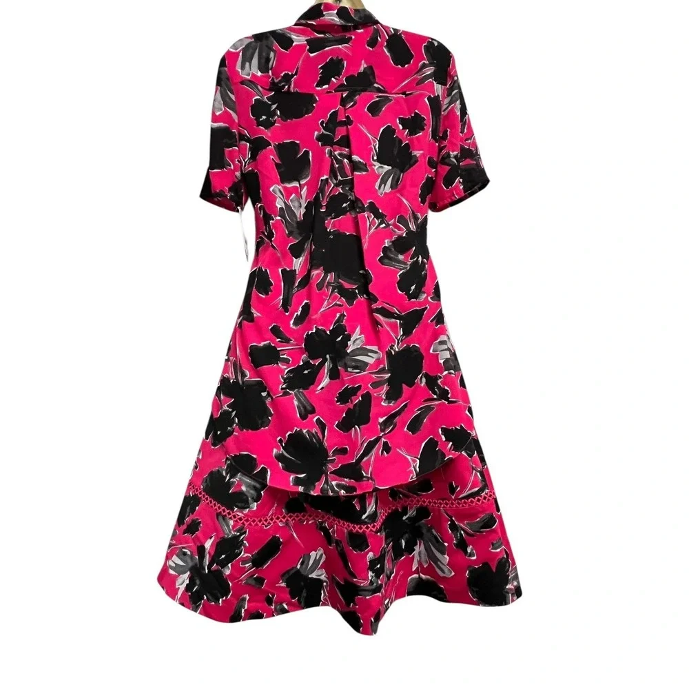 Isaac Mizrahi IMNYC Top Skirt Set Womens S/4 Pink Black Floral Garden Party Bold